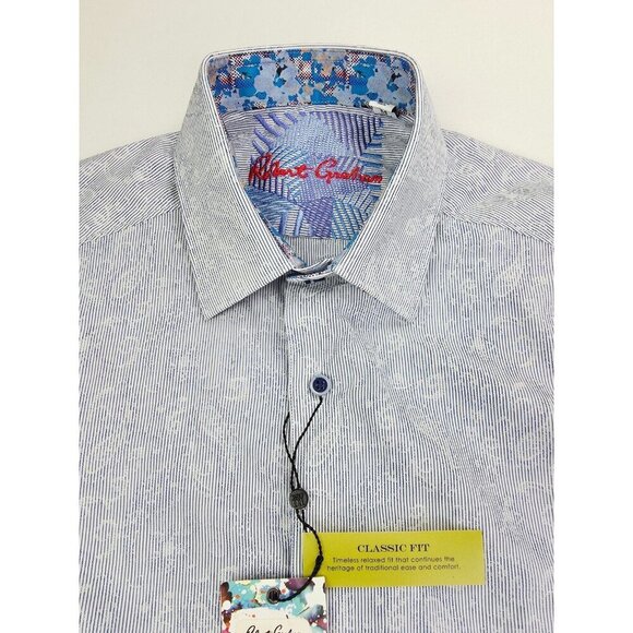 Robert Graham Other - Robert Graham Classic Fit Size Medium Mens Navy White Stripe Paisley Shirt NWT